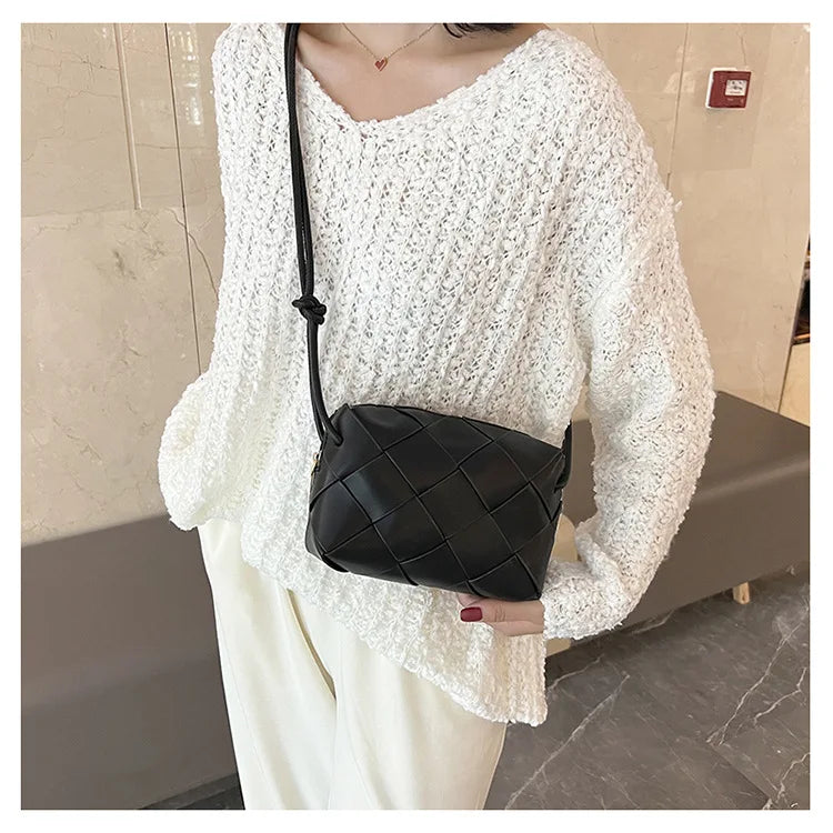 French Style Cross Woven Leather Messenger Bag