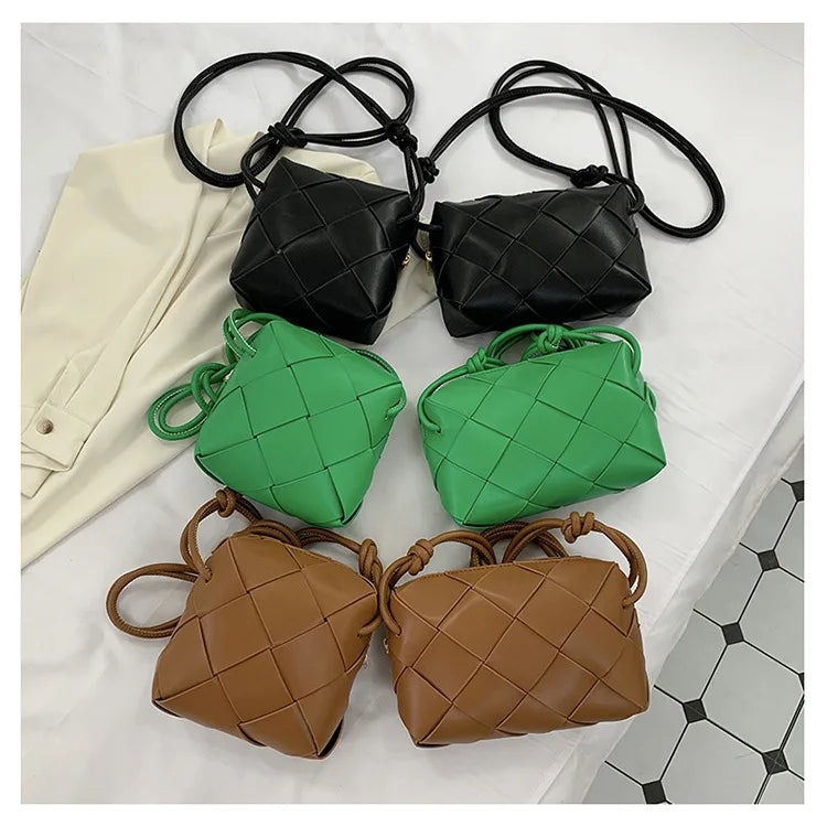 French Style Cross Woven Leather Messenger Bag