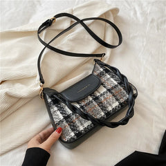 French Style Plaid Underarm Shoulder Bag Woolen Crossbody Handbag