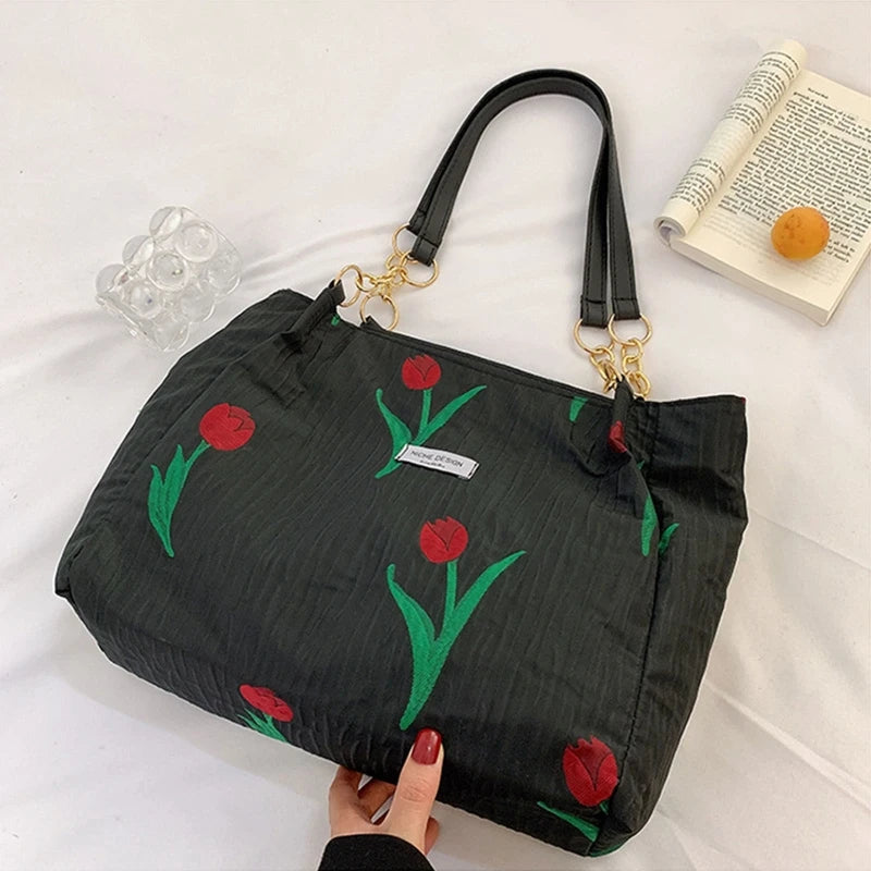 French Sweet Women Shoulder Bag with Zipper Large Capacity Handbag