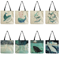 Painting Whale Sea Series Shopper Bag Large Capacity Totes Eco Shoulder Bag