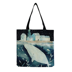 Painting Whale Sea Series Shopper Bag Large Capacity Totes Eco Shoulder Bag