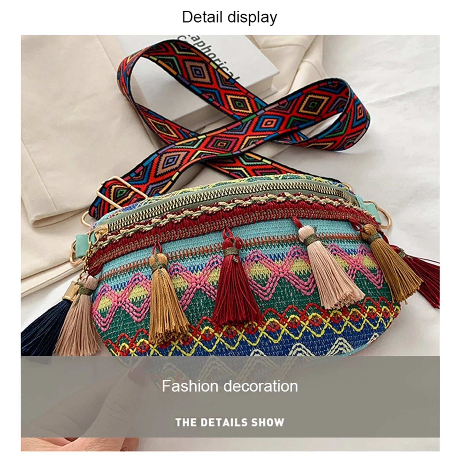 Tassel Straw Raffia Boho Women Bag Waist Fanny Pack Belt Bum Hip Handbag