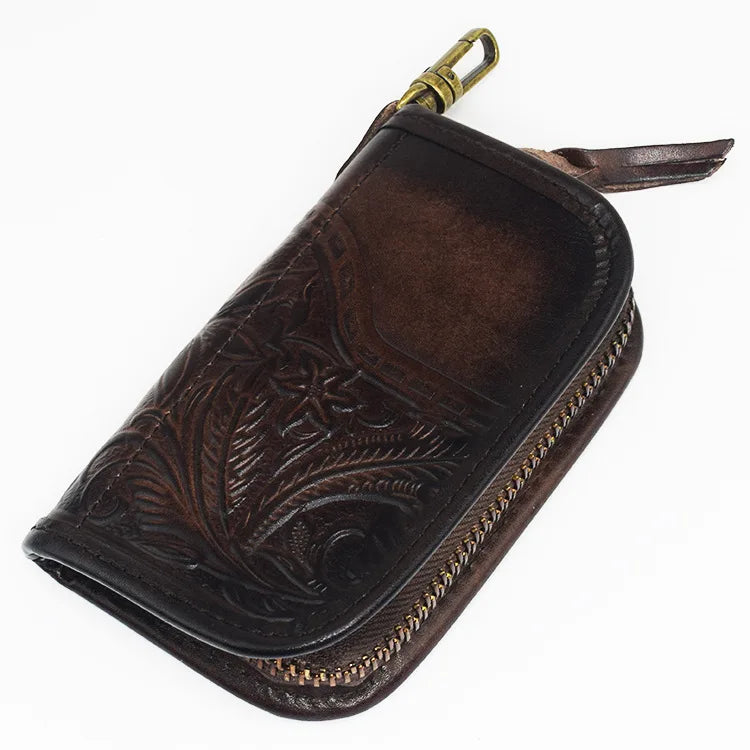 Vintage Leather Keychain Pouch Car Key Case