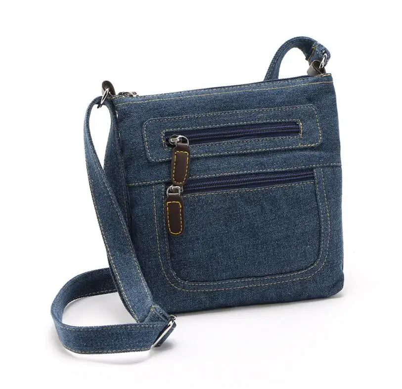 Denim Shoulder Bag Double Zipper Cross Body Lady Messenger Small Bag