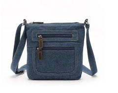 Denim Shoulder Bag Double Zipper Cross Body Lady Messenger Small Bag