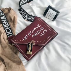 Frosted Letter Shoulder Bag with Lock and Strap