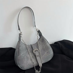 Vintage Solid Chain Zipper Armpit Bag Frosted Polyester Women's Shoulder Bag
