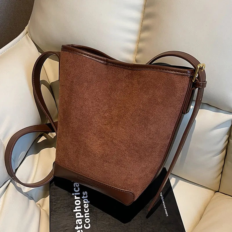 Frosted Suede Vintage Shoulder Bag Women's Composite Bags Bucket Handbag