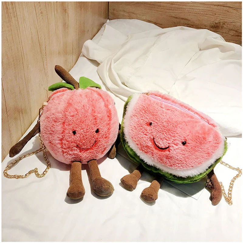 Winter Plush Fruit Handbag Cartoon Lady Messenger Bag Shoulder Bag