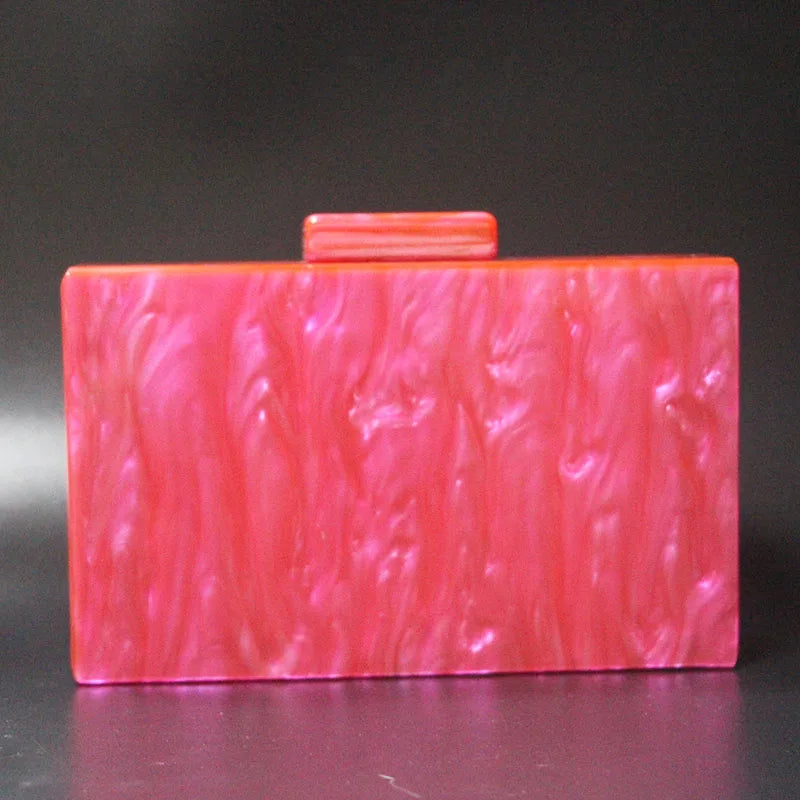 Fuchsia Striped Acrylic Box Clutch Evening Party Shoulder Purse