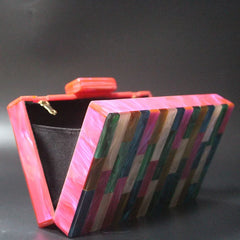 Fuchsia Striped Acrylic Box Clutch Evening Party Shoulder Purse