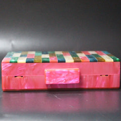 Fuchsia Striped Acrylic Box Clutch Evening Party Shoulder Purse