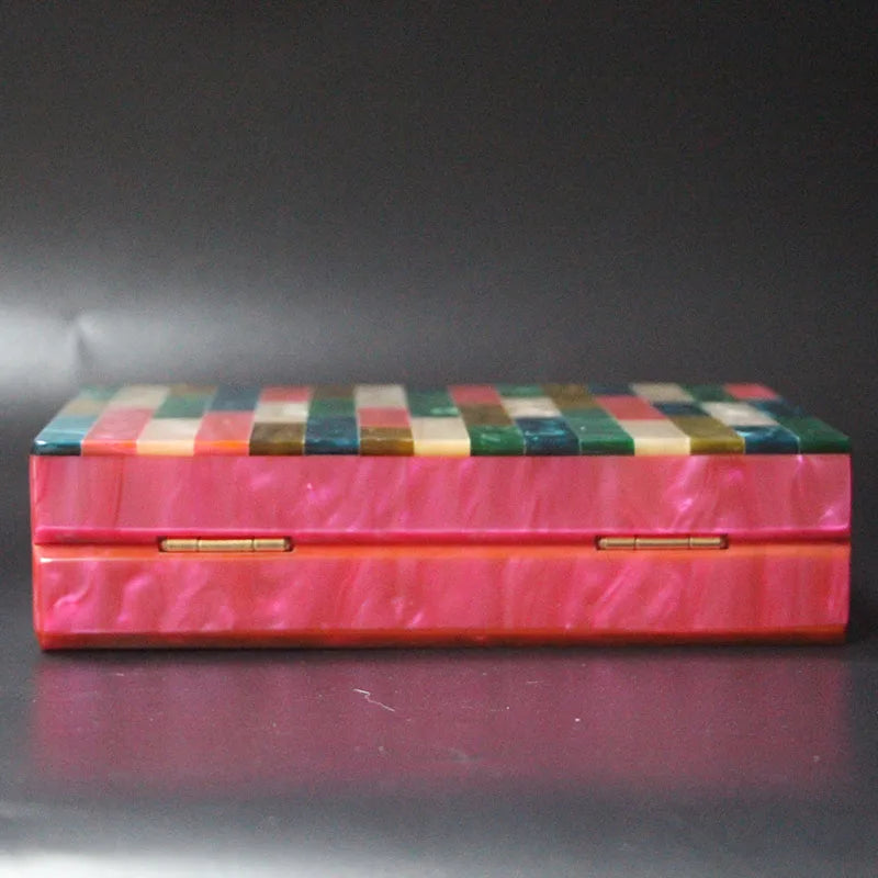 Fuchsia Striped Acrylic Box Clutch Evening Party Shoulder Purse