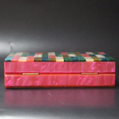 Fuchsia Striped Acrylic Box Clutch Evening Party Shoulder Purse