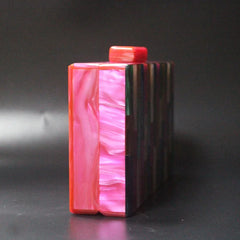 Fuchsia Striped Acrylic Box Clutch Evening Party Shoulder Purse