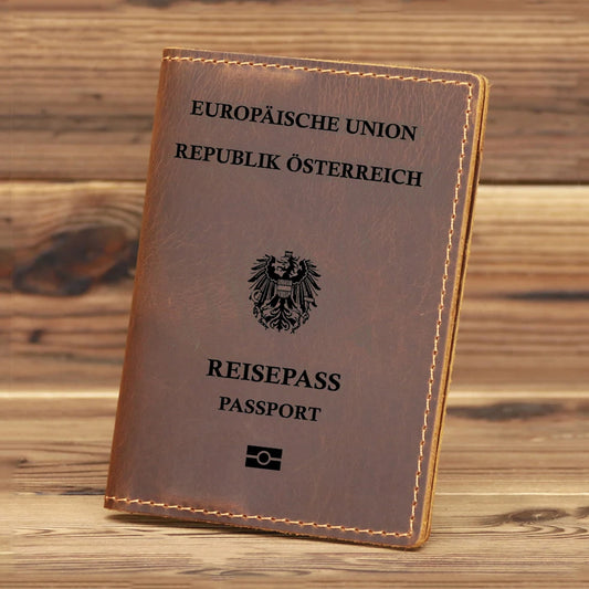 Leather Austrian Passport Cover Cowhide Passport Holder Travel Wallet