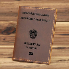 Leather Austrian Passport Cover Cowhide Passport Holder Travel Wallet