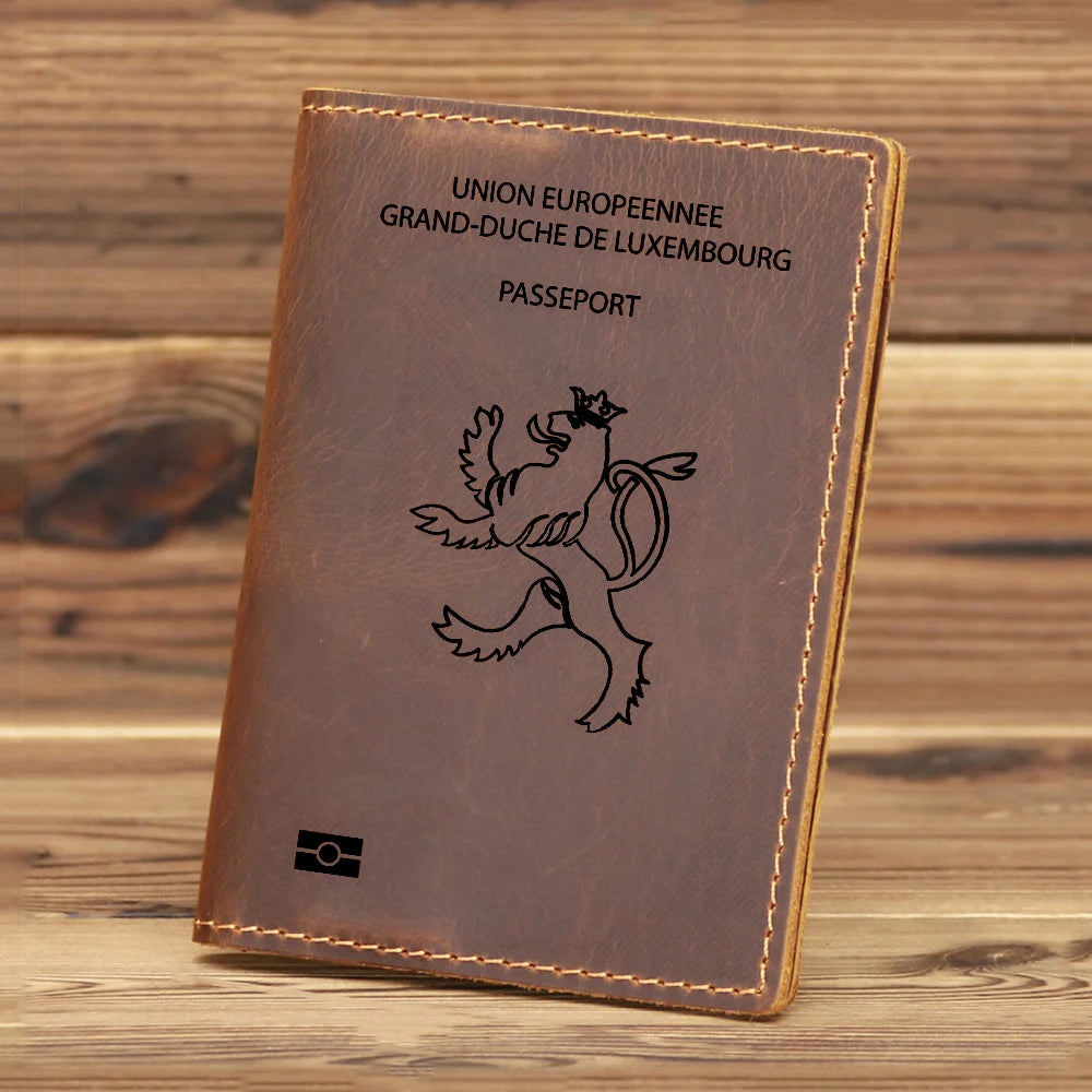 Luxemburg Passport Cover Cowhide Leather Holder Travel Wallet