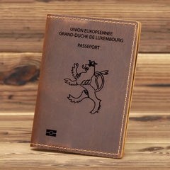 Luxemburg Passport Cover Cowhide Leather Holder Travel Wallet