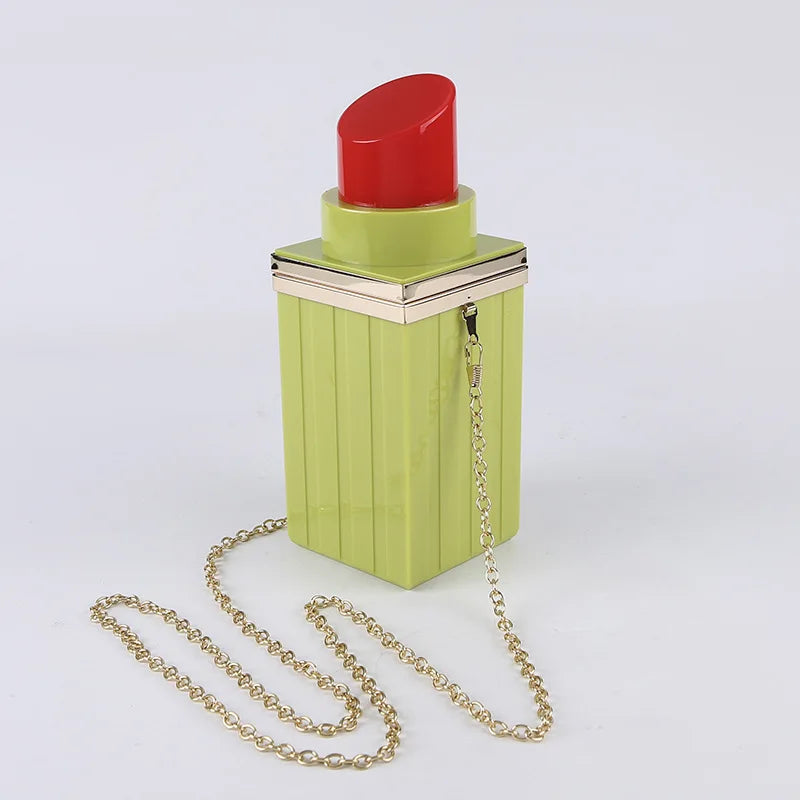 Acrylic Lipstick Chain Shoulder Bag for Women Funky Purses Handbags