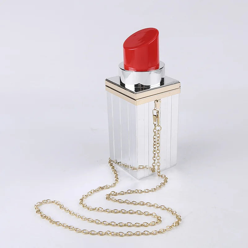 Acrylic Lipstick Chain Shoulder Bag for Women Funky Purses Handbags