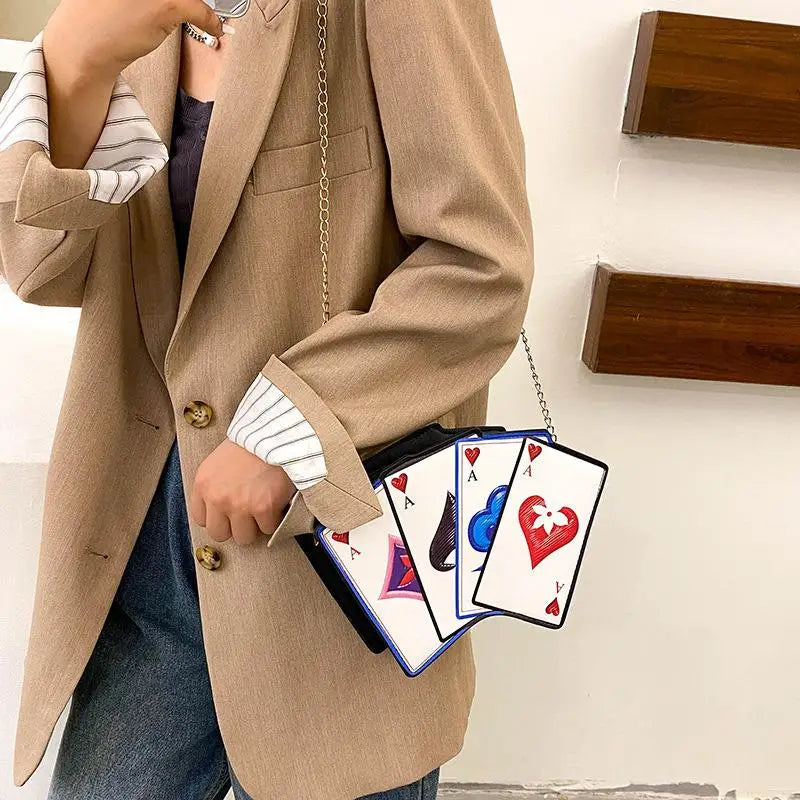 Poker Tower Dollar Cartoon Print Shoulder Bag Chain Messenger Handbag