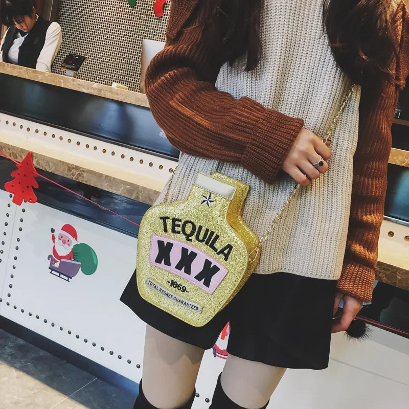 Sequined Letter Vase Chain Shoulder Bag Ladies Handbag