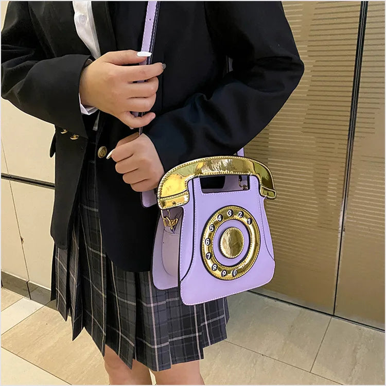 Vintage Telephone Shape Shoulder Bag for Women