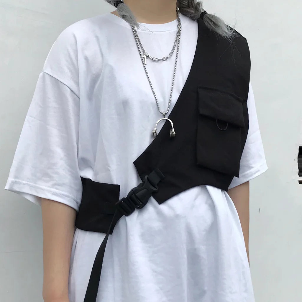 Ribbons Chest Bags Hip Hop Techwear Streetwear Men Waist Bags