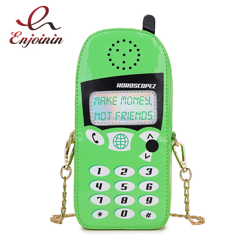 Retro Phone Style Women Patent Leather Shoulder Chain Bag