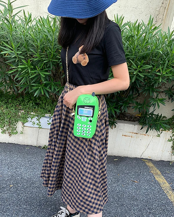Retro Phone Style Women Patent Leather Shoulder Chain Bag