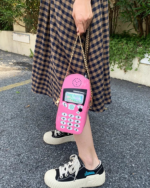 Retro Phone Style Women Patent Leather Shoulder Chain Bag
