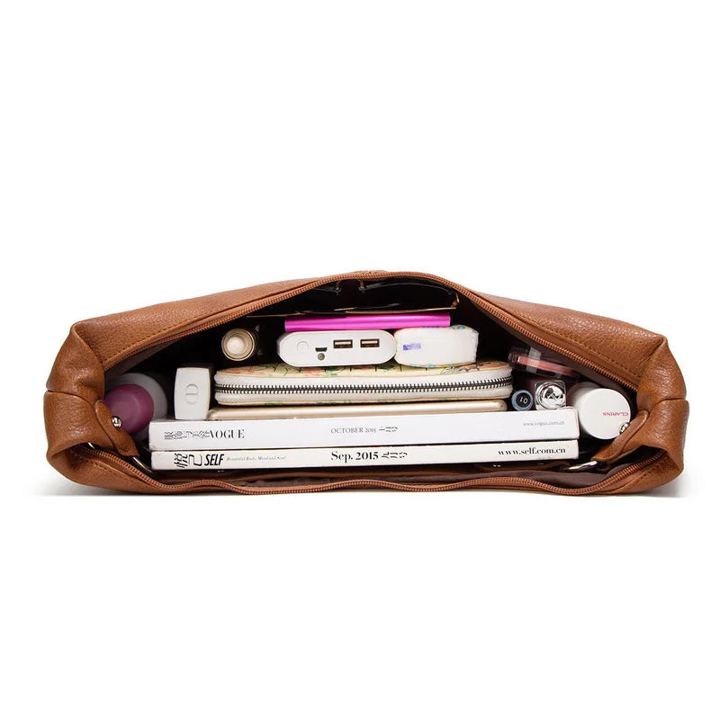 Vintage Patchwork PU Leather Women Bag Shoulder Bags Hobo Handbag Tote