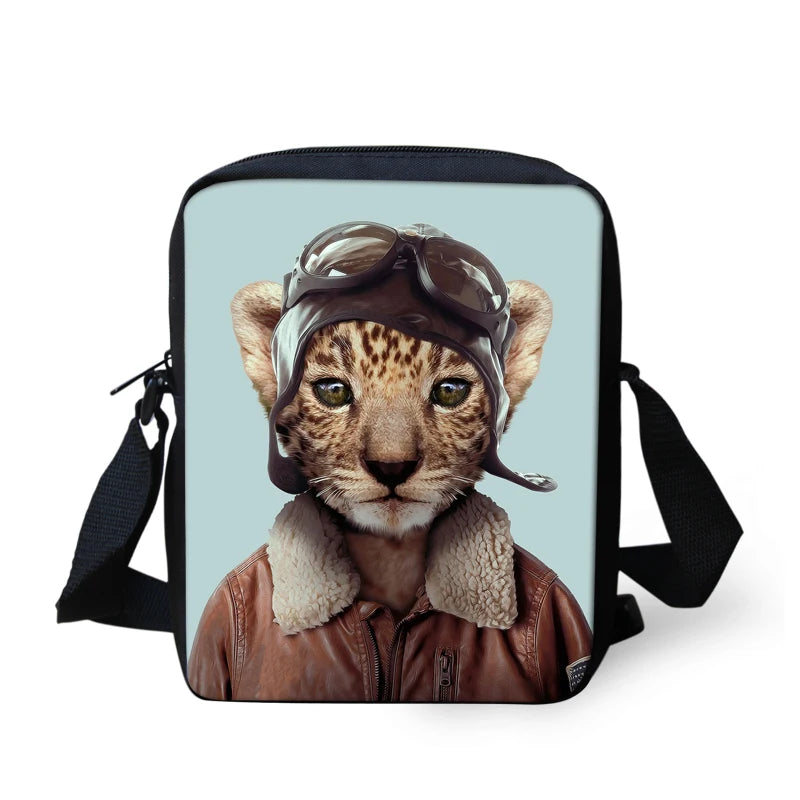 Funny Animal Print Messenger Bag for Students Casual Cross-body Satchel Handbag