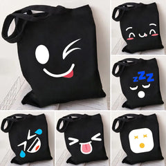 Anime Smiley Face Yellow Women Canvas Shoulder Shopping Bag