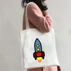 Funny Corn Astronaut Cartoon Shark Lamp Hand Love Rocket Women Harajuku Shopper