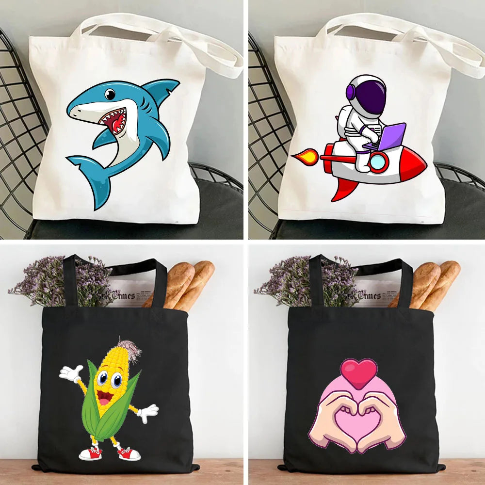 Funny Corn Astronaut Cartoon Shark Lamp Hand Love Rocket Women Harajuku Shopper