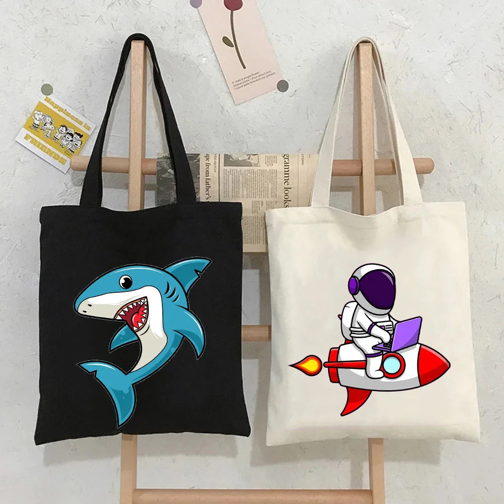 Funny Corn Astronaut Cartoon Shark Lamp Hand Love Rocket Women Harajuku Shopper