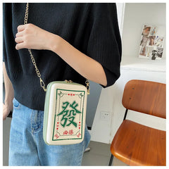 Funny Chinese Mahjong Rich Lucky Shoulder Bag PU Leather Crossbody Handbag Gift