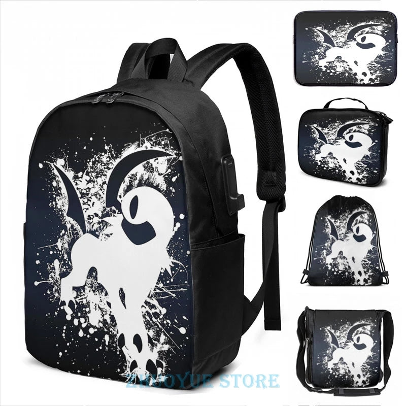 Graphic print Absol USB Charge Backpack School Travel Laptop Bag