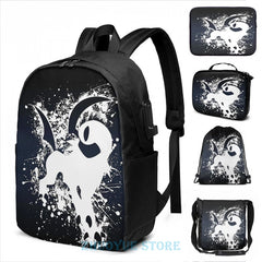 Graphic print Absol USB Charge Backpack School Travel Laptop Bag