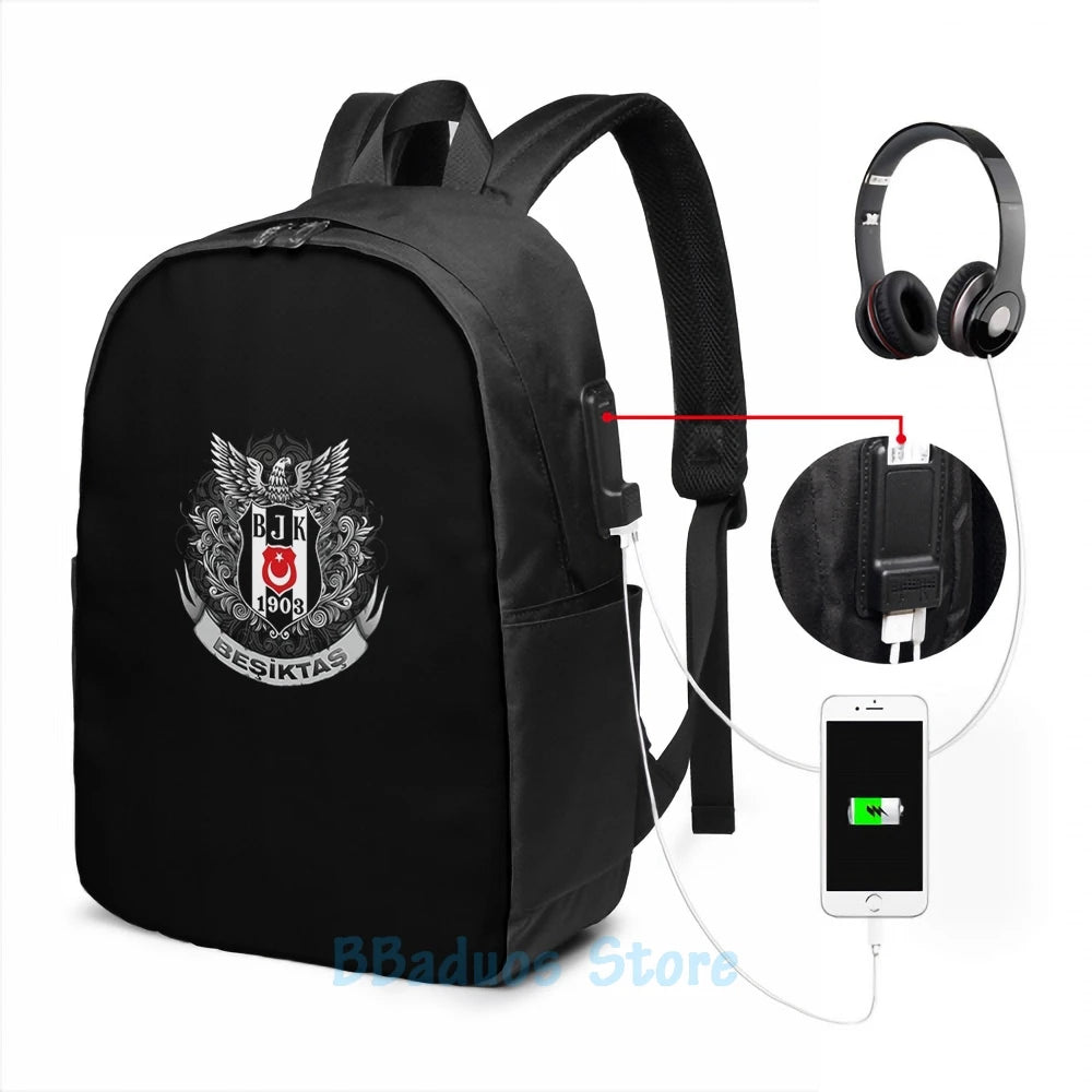 Funny Besiktas USB Charge Backpack School Travel Laptop Bag