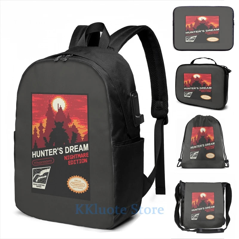 Bloodborne NES USB Charge Backpack Travel Laptop Bag