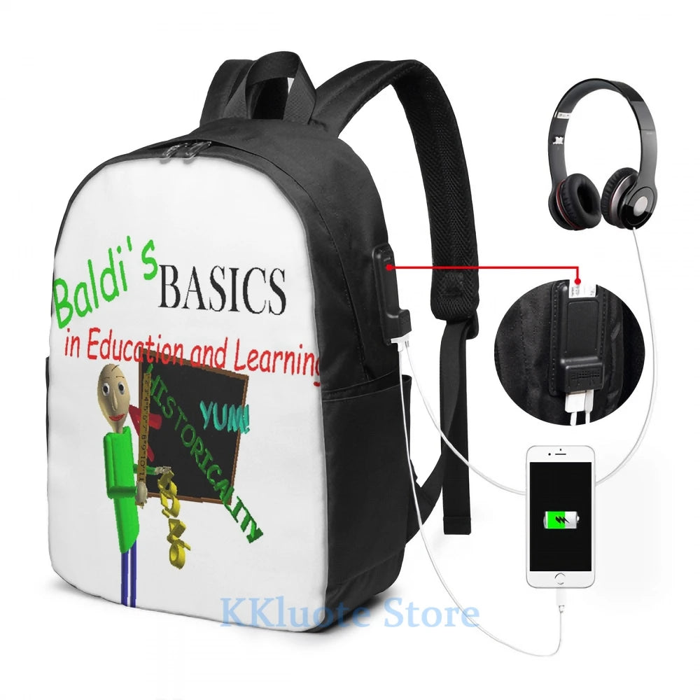 Funny Graphic Baldis Basics USB Charge Backpack School Travel Laptop Bag