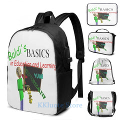 Funny Graphic Baldis Basics USB Charge Backpack School Travel Laptop Bag