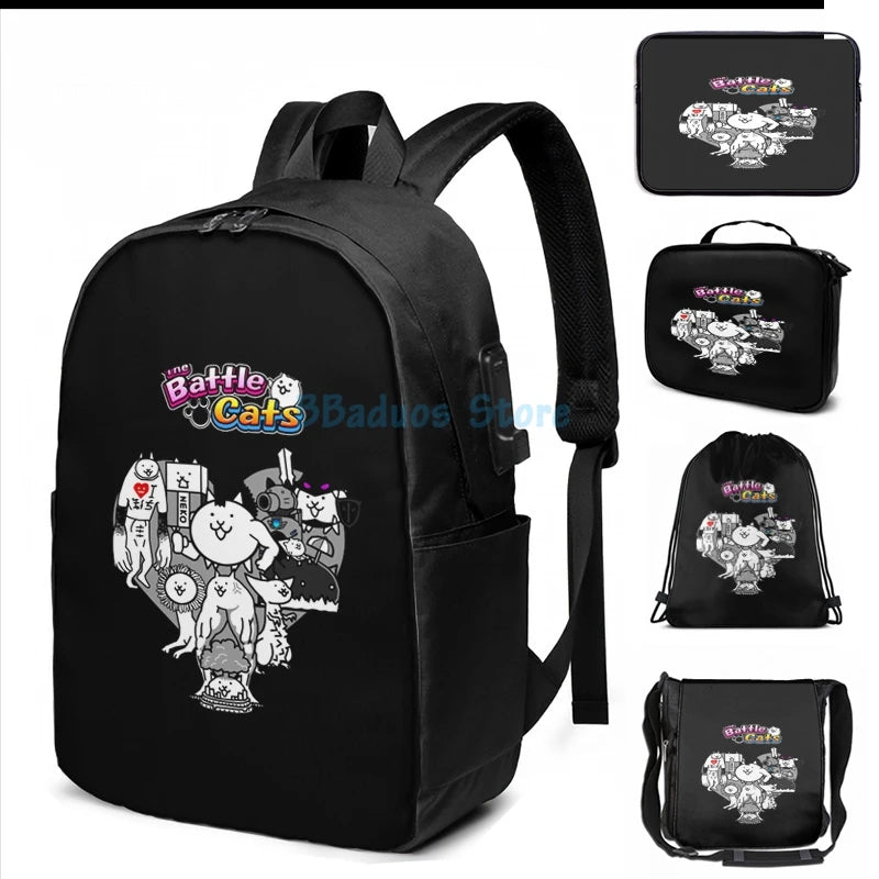 Funny Graphic Cat USB Charge Backpack for Travel and School