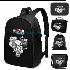 Funny Graphic Cat USB Charge Backpack for Travel and School
