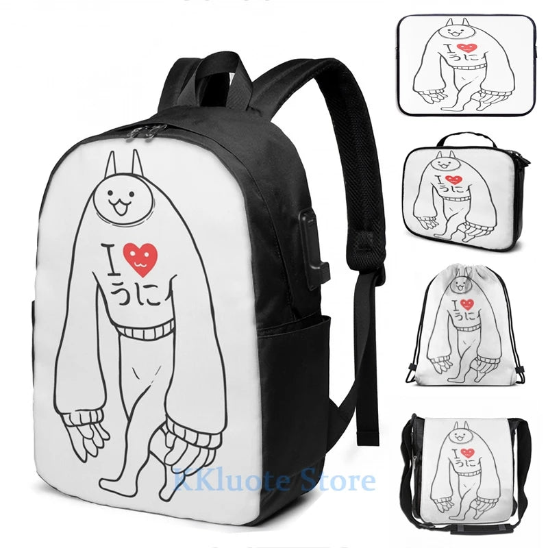 Funny Graphic print Battle Cats Lil Jamiera Cat USB Charge Backpack School bags