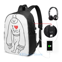 Funny Graphic print Battle Cats Lil Jamiera Cat USB Charge Backpack School bags